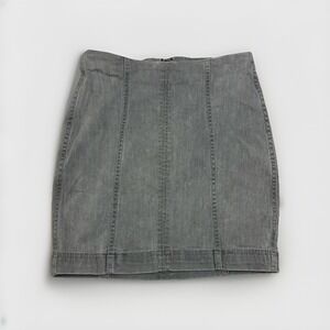 Free People Skirt‎ Gray Denim Size 2 Mini Medium Wash Stretchy Short Zip Up Back